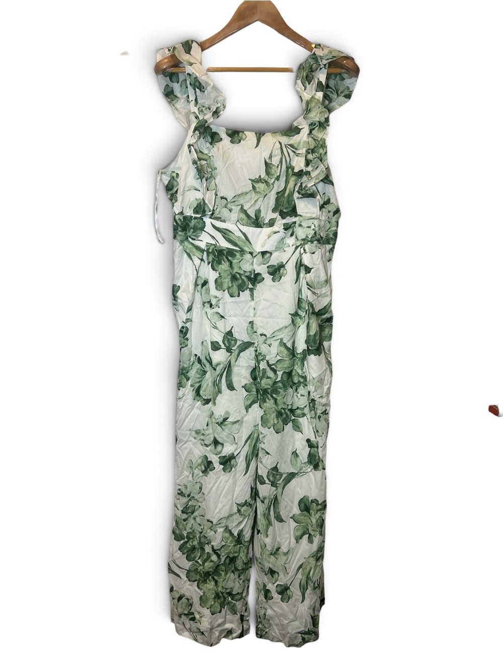 Taylor Green Botanical Floral Ruffle Strap Wide Leg Jumpsuit XL NWT
